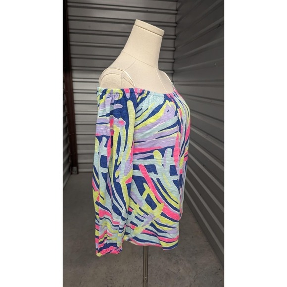 LILLY PULITZER Small Top Enna Off Shoulder Indigo‎ Stripes Boho Resort - Picture 3 of 9